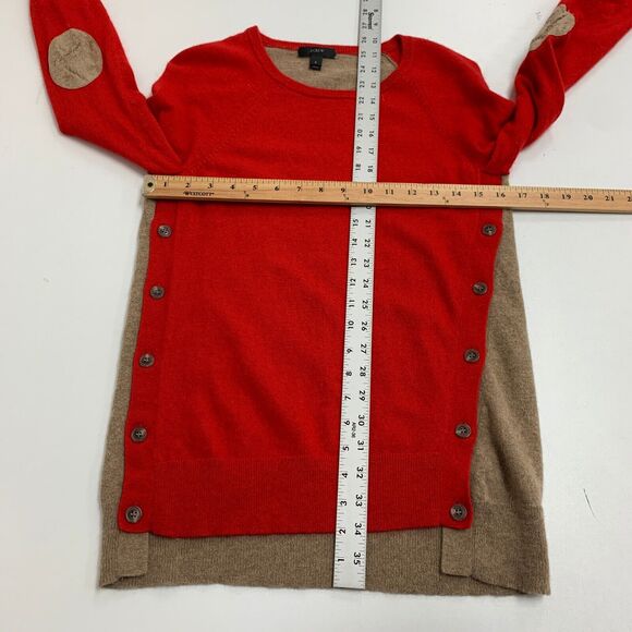 J Crew Sweater Womens S Small Red Brown Elbow Patches Buttons Detail Wool Blend - Picture 8 of 13